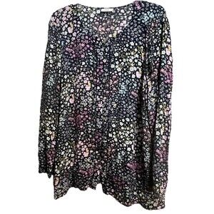 J. Jill Floral Top XL Button Closure Long Sleeve Multicolored Round Neck Rayon